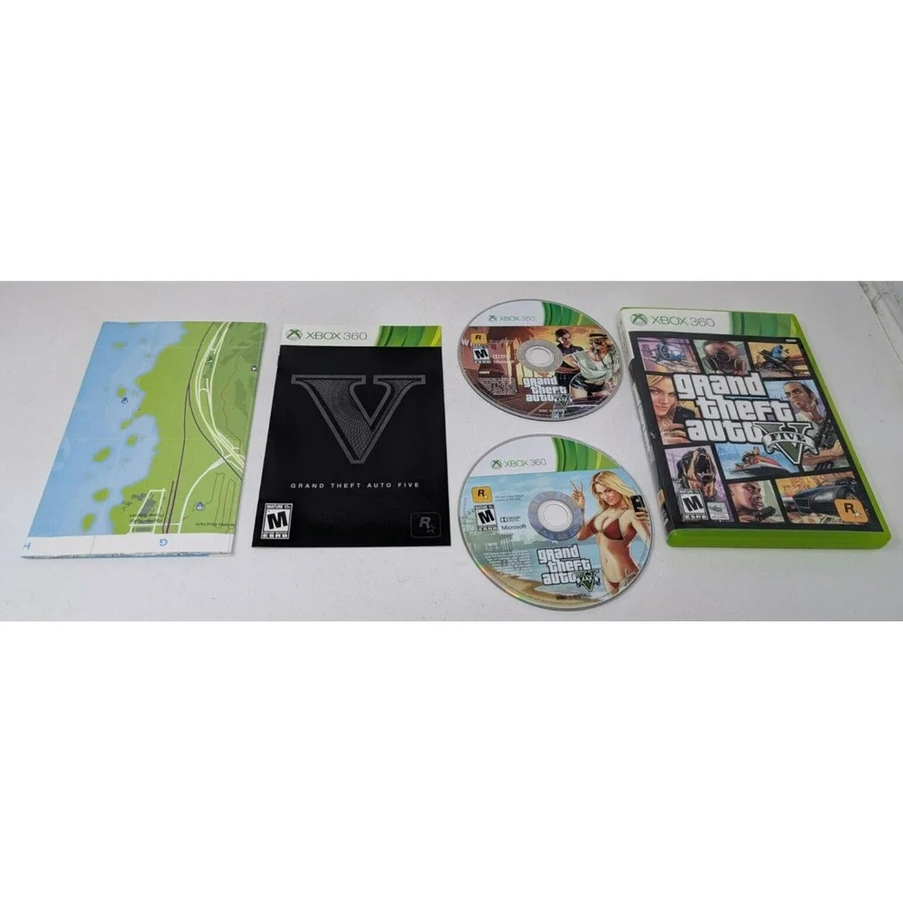 Grand Theft‎ Auto 5 V (Xbox 360, 2013) Complete Map + Manual - Tested
